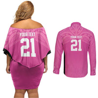 New Zealand Custom Couples Matching Off Shoulder Short Dress and Long Sleeve Button Shirt Fire Basketball Maori Tribal Pink LT9 - Polynesian Pride