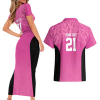 New Zealand Custom Couples Matching Short Sleeve Bodycon Dress and Hawaiian Shirt Fire Basketball Maori Tribal Pink - Polynesian Pride