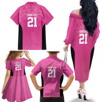 New Zealand Custom Family Matching Off The Shoulder Long Sleeve Dress and Hawaiian Shirt Fire Basketball Maori Tribal Pink LT9 - Polynesian Pride