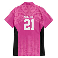 New Zealand Custom Family Matching Off The Shoulder Long Sleeve Dress and Hawaiian Shirt Fire Basketball Maori Tribal Pink LT9 - Polynesian Pride