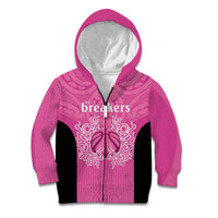 New Zealand Custom Kid Hoodie Fire Basketball Maori Tribal Pink LT9 Zip Hoodie Pink - Polynesian Pride