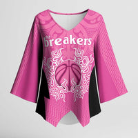 New Zealand Custom Kimono Sleeve Blouse Fire Basketball Maori Tribal Pink LT9 Female Pink - Polynesian Pride