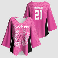 New Zealand Custom Kimono Sleeve Blouse Fire Basketball Maori Tribal Pink LT9 - Polynesian Pride