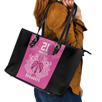 New Zealand Custom Leather Tote Bag Fire Basketball Maori Tribal Pink LT9 - Polynesian Pride