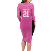 New Zealand Custom Long Sleeve Bodycon Dress Fire Basketball Maori Tribal Pink LT9 - Polynesian Pride