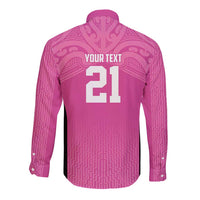New Zealand Custom Long Sleeve Button Shirt Fire Basketball Maori Tribal Pink - Polynesian Pride