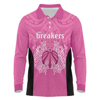 New Zealand Custom Long Sleeve Polo Shirt Fire Basketball Maori Tribal Pink LT9 Pink - Polynesian Pride