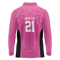 New Zealand Custom Long Sleeve Polo Shirt Fire Basketball Maori Tribal Pink LT9 - Polynesian Pride