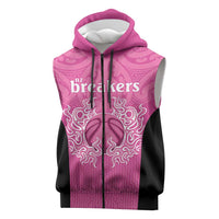 New Zealand Custom Sleeveless Zip Hoodie Fire Basketball Maori Tribal Pink LT9 Pink - Polynesian Pride