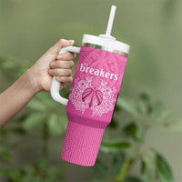 New Zealand Custom Tumbler With Handle Fire Basketball Maori Tribal Pink LT9 - Polynesian Pride