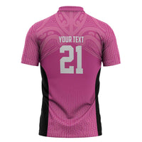 New Zealand Custom Zipper Polo Shirt Fire Basketball Maori Tribal Pink LT9 - Polynesian Pride