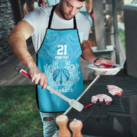 New Zealand Custom Apron Fire Basketball Maori Tribal Sky Blue - Polynesian Pride