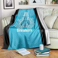 New Zealand Custom Blanket Fire Basketball Maori Tribal Sky Blue - Polynesian Pride