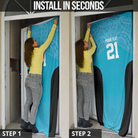 New Zealand Custom Door Cover Fire Basketball Maori Tribal Sky Blue LT9 - Polynesian Pride