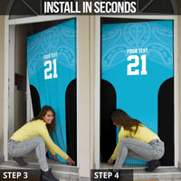 New Zealand Custom Door Cover Fire Basketball Maori Tribal Sky Blue LT9 - Polynesian Pride