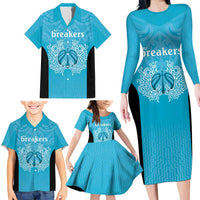 New Zealand Custom Family Matching Long Sleeve Bodycon Dress and Hawaiian Shirt Fire Basketball Maori Tribal Sky Blue LT9 - Polynesian Pride