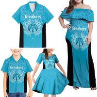 New Zealand Custom Family Matching Off Shoulder Maxi Dress and Hawaiian Shirt Fire Basketball Maori Tribal Sky Blue LT9 - Polynesian Pride