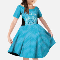 New Zealand Custom Family Matching Summer Maxi Dress and Hawaiian Shirt Fire Basketball Maori Tribal Sky Blue LT9 Daughter's Dress Blue - Polynesian Pride