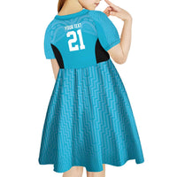 New Zealand Custom Kid Short Sleeve Dress Fire Basketball Maori Tribal Sky Blue LT9 - Polynesian Pride