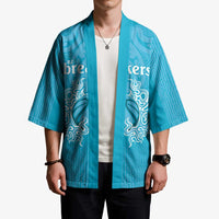 New Zealand Custom Kimono Fire Basketball Maori Tribal Sky Blue - Polynesian Pride