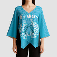 New Zealand Custom Kimono Sleeve Blouse Fire Basketball Maori Tribal Sky Blue LT9 - Polynesian Pride