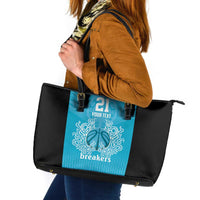 New Zealand Custom Leather Tote Bag Fire Basketball Maori Tribal Sky Blue LT9 Blue - Polynesian Pride