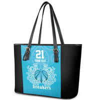 New Zealand Custom Leather Tote Bag Fire Basketball Maori Tribal Sky Blue LT9 - Polynesian Pride