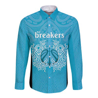 New Zealand Custom Long Sleeve Button Shirt Fire Basketball Maori Tribal Sky Blue - Polynesian Pride