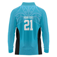 New Zealand Custom Long Sleeve Polo Shirt Fire Basketball Maori Tribal Sky Blue LT9 - Polynesian Pride
