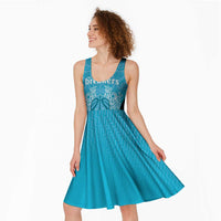 New Zealand Custom Midi Dress Fire Basketball Maori Tribal Sky Blue LT9 - Polynesian Pride