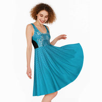 New Zealand Custom Midi Dress Fire Basketball Maori Tribal Sky Blue LT9 - Polynesian Pride
