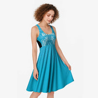 New Zealand Custom Midi Dress Fire Basketball Maori Tribal Sky Blue LT9 - Polynesian Pride