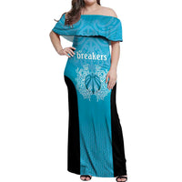New Zealand Custom Off Shoulder Maxi Dress Fire Basketball Maori Tribal Sky Blue LT9 Women Blue - Polynesian Pride