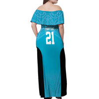 New Zealand Custom Off Shoulder Maxi Dress Fire Basketball Maori Tribal Sky Blue LT9 - Polynesian Pride
