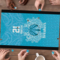 New Zealand Custom Puzzle Fire Basketball Maori Tribal Sky Blue - Polynesian Pride