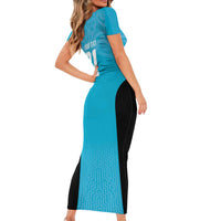 New Zealand Custom Short Sleeve Bodycon Dress Fire Basketball Maori Tribal Sky Blue LT9 - Polynesian Pride