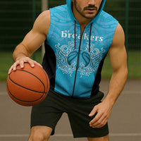 New Zealand Custom Sleeveless Zip Hoodie Fire Basketball Maori Tribal Sky Blue LT9 - Polynesian Pride