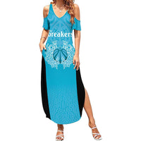 New Zealand Custom Summer Maxi Dress Fire Basketball Maori Tribal Sky Blue LT9 Women Blue - Polynesian Pride