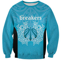 New Zealand Custom Sweatshirt Fire Basketball Maori Tribal Sky Blue - Polynesian Pride