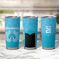 New Zealand Custom Tumbler Cup Fire Basketball Maori Tribal Sky Blue LT9 - Polynesian Pride