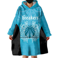 New Zealand Custom Wearable Blanket Hoodie Fire Basketball Maori Tribal Sky Blue LT9 - Polynesian Pride