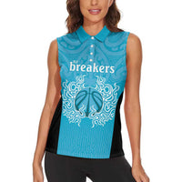 New Zealand Custom Women Sleeveless Polo Shirt Fire Basketball Maori Tribal Sky Blue LT9 - Polynesian Pride
