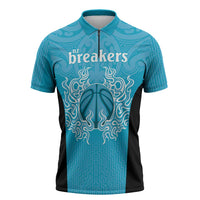 New Zealand Custom Zipper Polo Shirt Fire Basketball Maori Tribal Sky Blue LT9 Blue - Polynesian Pride