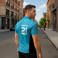 New Zealand Custom Zipper Polo Shirt Fire Basketball Maori Tribal Sky Blue LT9 - Polynesian Pride