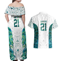 Custom New Zealand Aotearoa Couples Matching Off Shoulder Maxi Dress and Hawaiian Shirt Green Maori Paua Shell Indigenous LT9 - Polynesian Pride