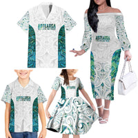 Custom New Zealand Aotearoa Family Matching Off The Shoulder Long Sleeve Dress and Hawaiian Shirt Green Maori Paua Shell Indigenous LT9 - Polynesian Pride