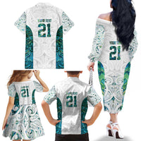 Custom New Zealand Aotearoa Family Matching Off The Shoulder Long Sleeve Dress and Hawaiian Shirt Green Maori Paua Shell Indigenous LT9 - Polynesian Pride