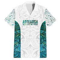 Custom New Zealand Aotearoa Family Matching Off The Shoulder Long Sleeve Dress and Hawaiian Shirt Green Maori Paua Shell Indigenous LT9 Dad's Shirt - Short Sleeve Green - Polynesian Pride