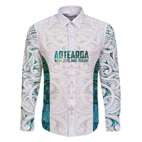 Custom New Zealand Aotearoa Family Matching Off The Shoulder Long Sleeve Dress and Hawaiian Shirt Green Maori Paua Shell Indigenous LT9 Dad's Shirt - Long Sleeve Green - Polynesian Pride