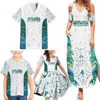 Custom New Zealand Aotearoa Family Matching Summer Maxi Dress and Hawaiian Shirt Green Maori Paua Shell Indigenous LT9 - Polynesian Pride